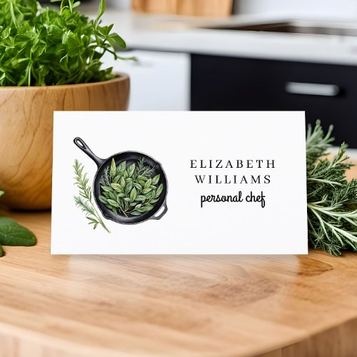 Elegant Watercolor Personal Chef QR Code  Business Card