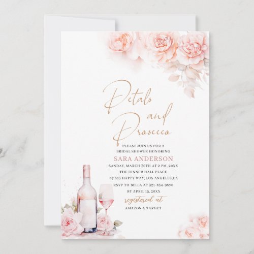 Elegant Watercolor Petals and Prosecco Bridal Show Invitation