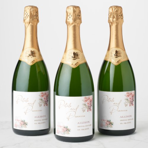 Elegant Watercolor Petals and Prosecco Bridal Show Sparkling Wine Label