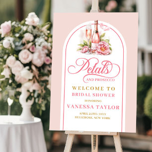 Elegant watercolor petals and prosecco sign