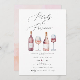 Elegant Watercolor Petals & Prosecco Bridal Shower Invitation