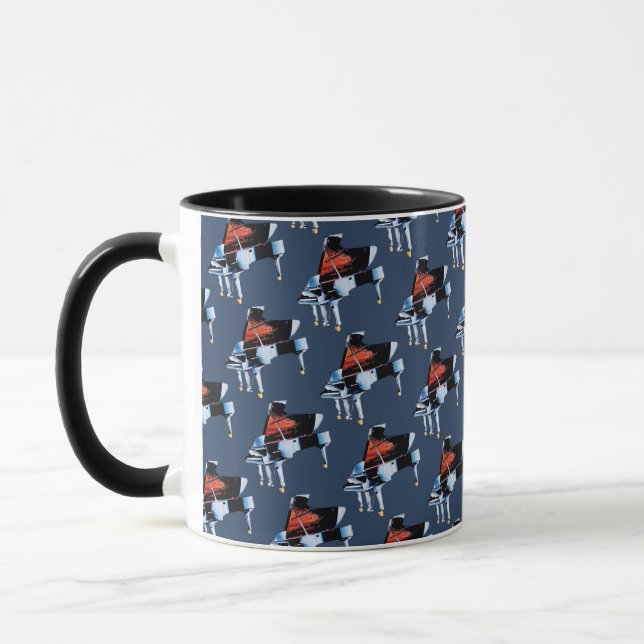 Elegant watercolor piano grey blue pattern mug (Left)