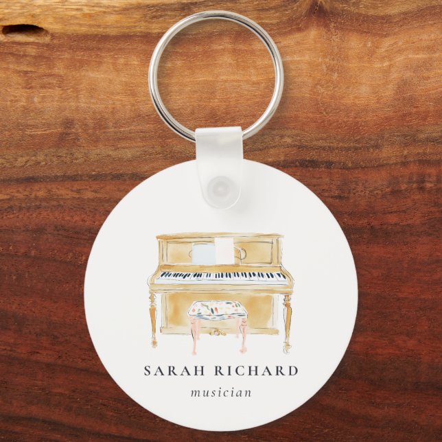 Elegant Watercolor Piano Musician Music Teacher Keychain (Front)
