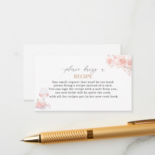 Elegant Watercolor Pinc Flowers Recipe card bridal