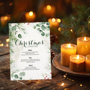 Elegant Watercolor Pine Christmas  Menu