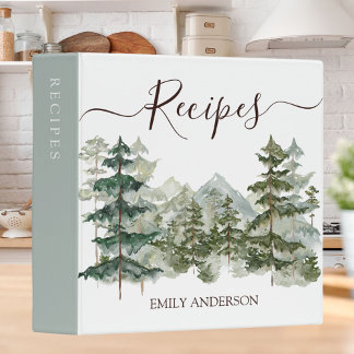 Elegant Watercolor Pine Forest and mountain Recipe 3 Ring Binder