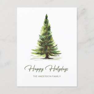 Elegant Watercolor Pine Tree Christmas Greeting Postcard
