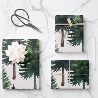 Elegant Watercolor Pine Tree Christmas Wrapping Paper Sheets