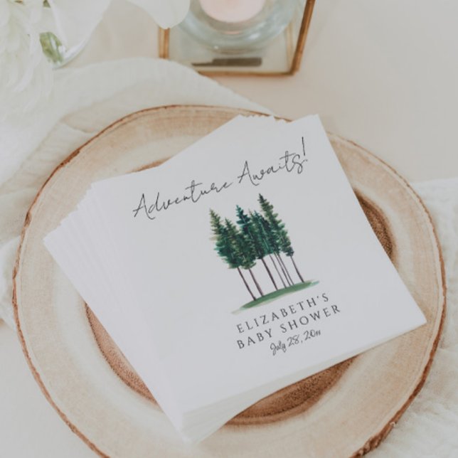 Elegant Watercolor Pine Trees Baby Shower Napkins (Creator Uploaded)