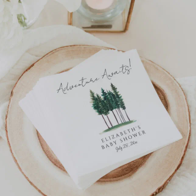Elegant Watercolor Pine Trees Baby Shower Napkins | Zazzle