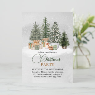 Elegant Watercolor Pine Trees Christmas Holiday Invitation