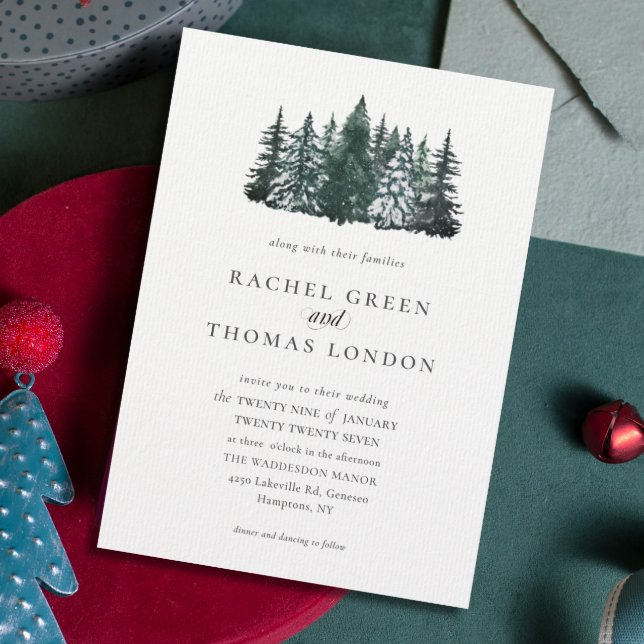 Elegant Watercolor Pine trees Winter Wedding Invitation (Elegant Watercolor Pine trees Winter Wedding Invitation)