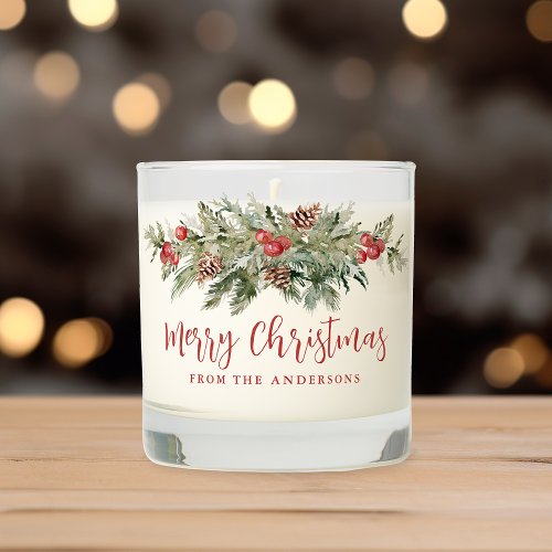 Elegant Watercolor Pinecone Greenery Garland Scented Candle