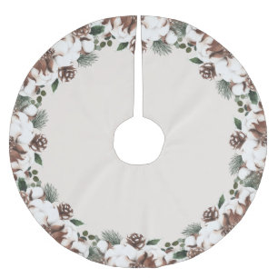 Elegant Watercolor Pinecones and Cotton Cream Brushed Polyester Tree Skirt