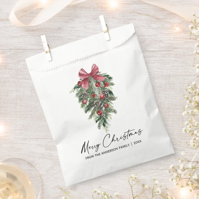 Elegant Watercolor Pines Calligraphy Ink Christmas Favor Bag (Clipped)