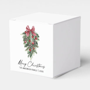 Elegant Watercolor Pines Calligraphy Ink Christmas Favor Boxes