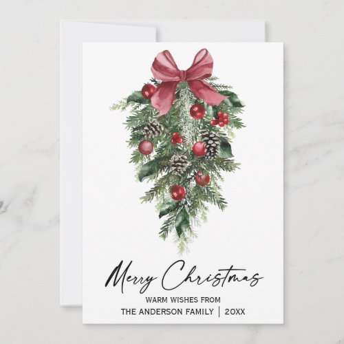 Elegant Watercolor Pines Calligraphy Ink Christmas Holiday Card