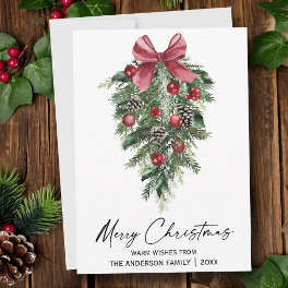 Elegant Watercolor Pines Calligraphy Ink Christmas Holiday Card