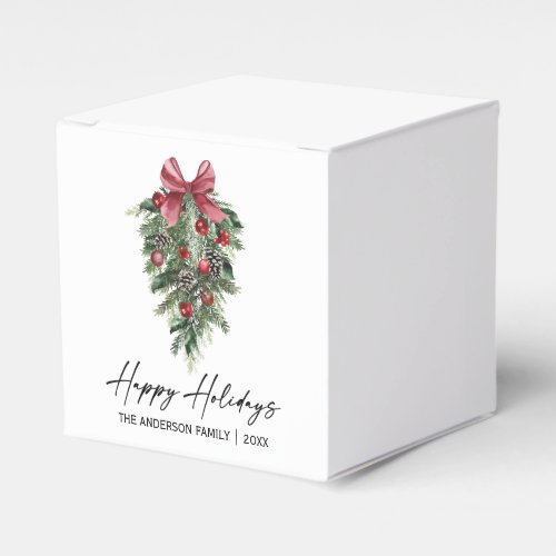 Elegant Watercolor Pines Calligraphy Ink Holiday Favor Boxes