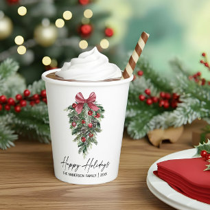 Elegant Watercolor Pines Calligraphy Ink Holiday Paper Cups