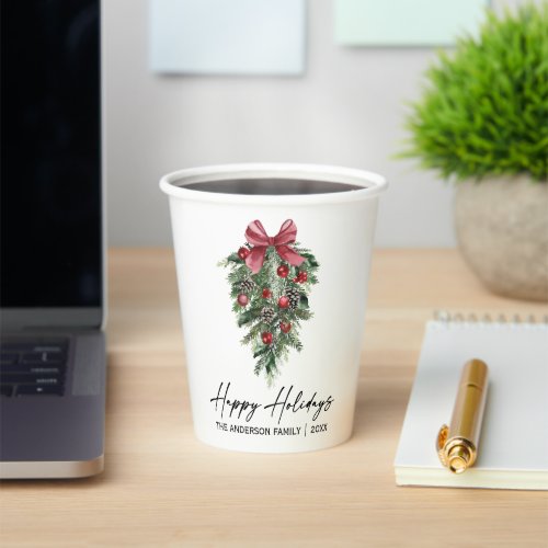 Elegant Watercolor Pines Calligraphy Ink Holiday Paper Cups