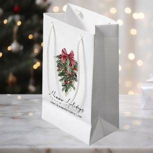 Elegant Watercolor Pines Calligraphy Ink Holiday Small Gift Bag