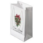Elegant Watercolor Pines Calligraphy Ink Holiday Small Gift Bag