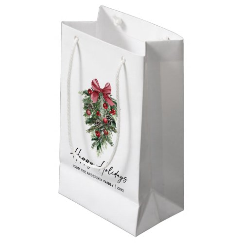 Elegant Watercolor Pines Calligraphy Ink Holiday Small Gift Bag