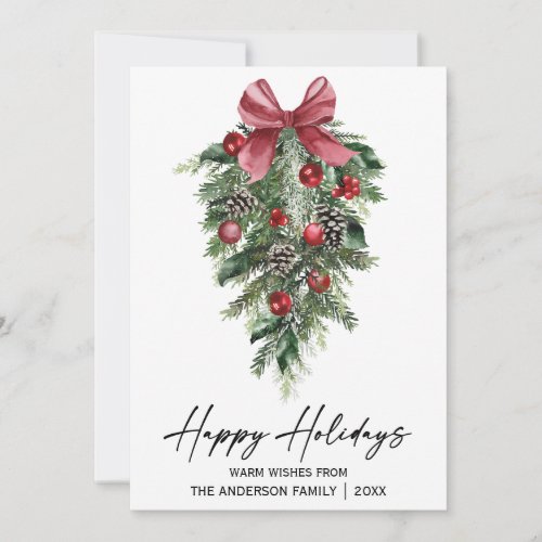 Elegant Watercolor Pines Calligraphy Ink Script Holiday Card