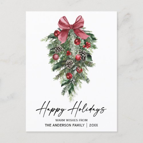 Elegant Watercolor Pines Calligraphy Ink Script Holiday Postcard