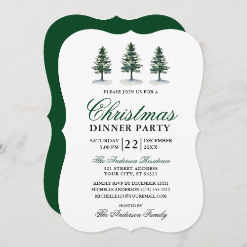 Elegant Watercolor Pines Christmas Party Invitation
