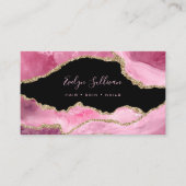 elegant watercolor pink agate on black business card (Front)