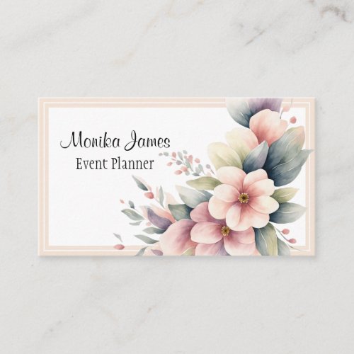 Elegant Watercolor Pink and Blush Floral  Business Card