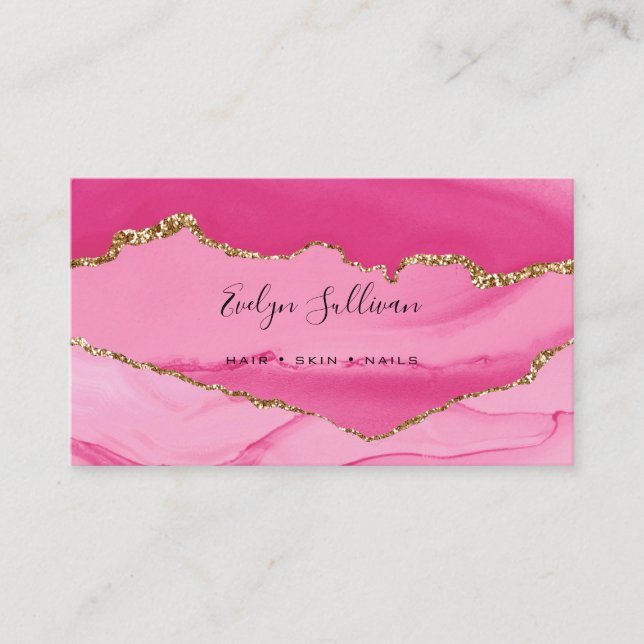 elegant watercolor pink and gold agate business card (Front)