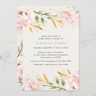 Elegant Watercolor Pink And Gold Bridal Shower Invitation
