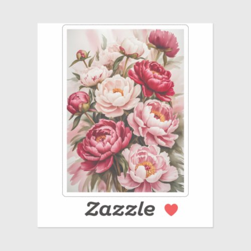Elegant Watercolor Pink and Red Peonies Bouquet Sticker