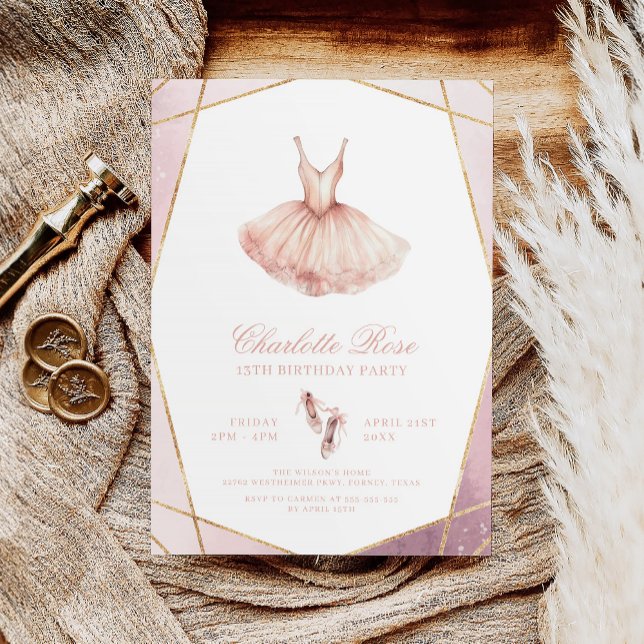 Elegant Watercolor Pink Ballerina Birthday Invitation (Creator Uploaded)