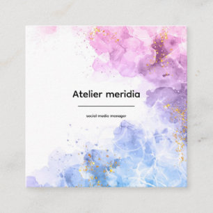 Elegant Watercolor Pink Blue Gold Social Media  Square Business Card
