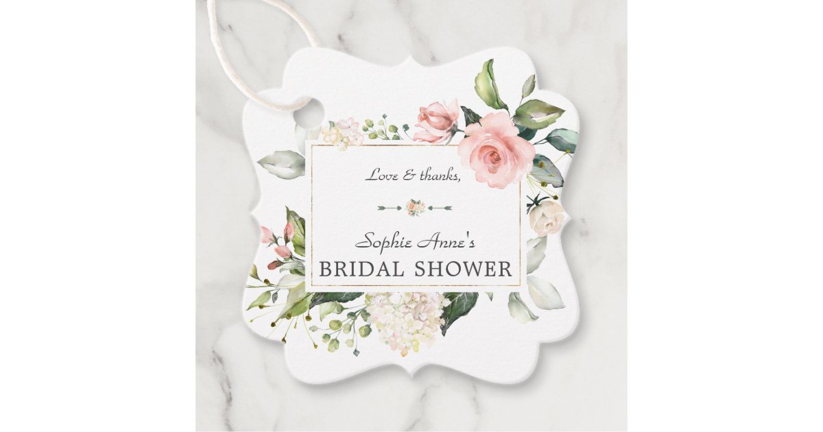 Elegant Watercolor Pink Blush Floral Bridal Shower Favor Tags | Zazzle