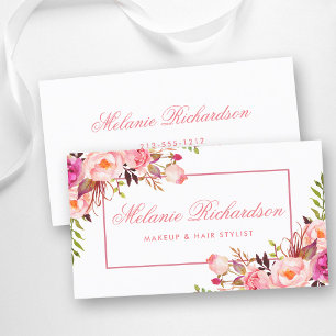 Elegant Watercolor Pink Blush Floral Business Card