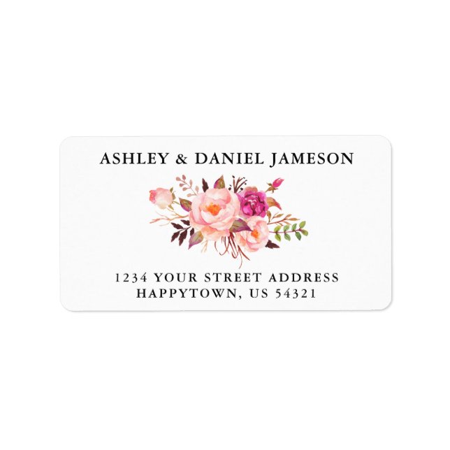 Elegant Watercolor Pink Blush Floral Wedding Label (Front)