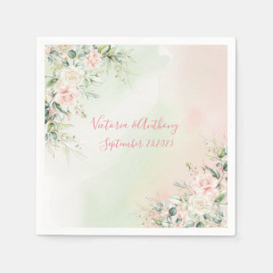 Elegant Watercolor Pink Blush Floral Wedding Napkins