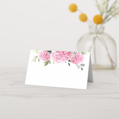Elegant Watercolor Pink Blush Hydrangea Wedding Place Card
