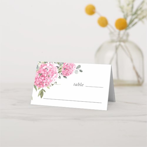 Elegant Watercolor Pink Blush Hydrangea Wedding Place Card