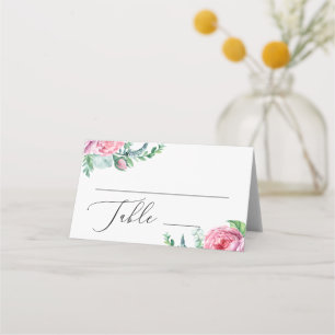 Elegant watercolor pink boho floral garden wedding place card