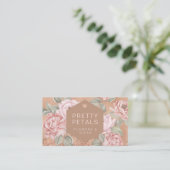Elegant Watercolor Pink Botanical Peony Glitter Business Card (Standing Front)