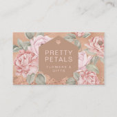 Elegant Watercolor Pink Botanical Peony Glitter Business Card (Front)