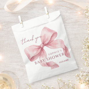 Elegant Watercolor Pink Bow Baby Shower Favor Bag