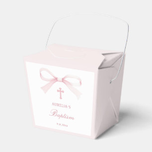 Elegant Watercolor Pink Bow Baptism Take Out Favor Boxes