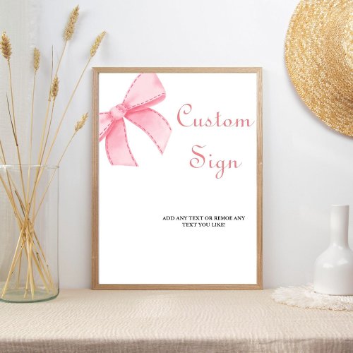 Elegant Watercolor Pink Bow bridal shower  Sign